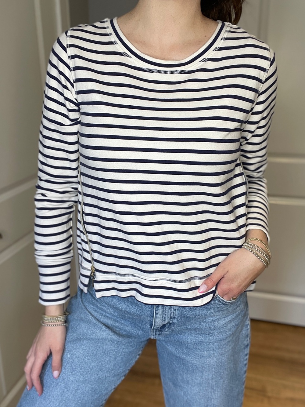 Stella & Dot Striped Long-Sleeve Crewneck Top